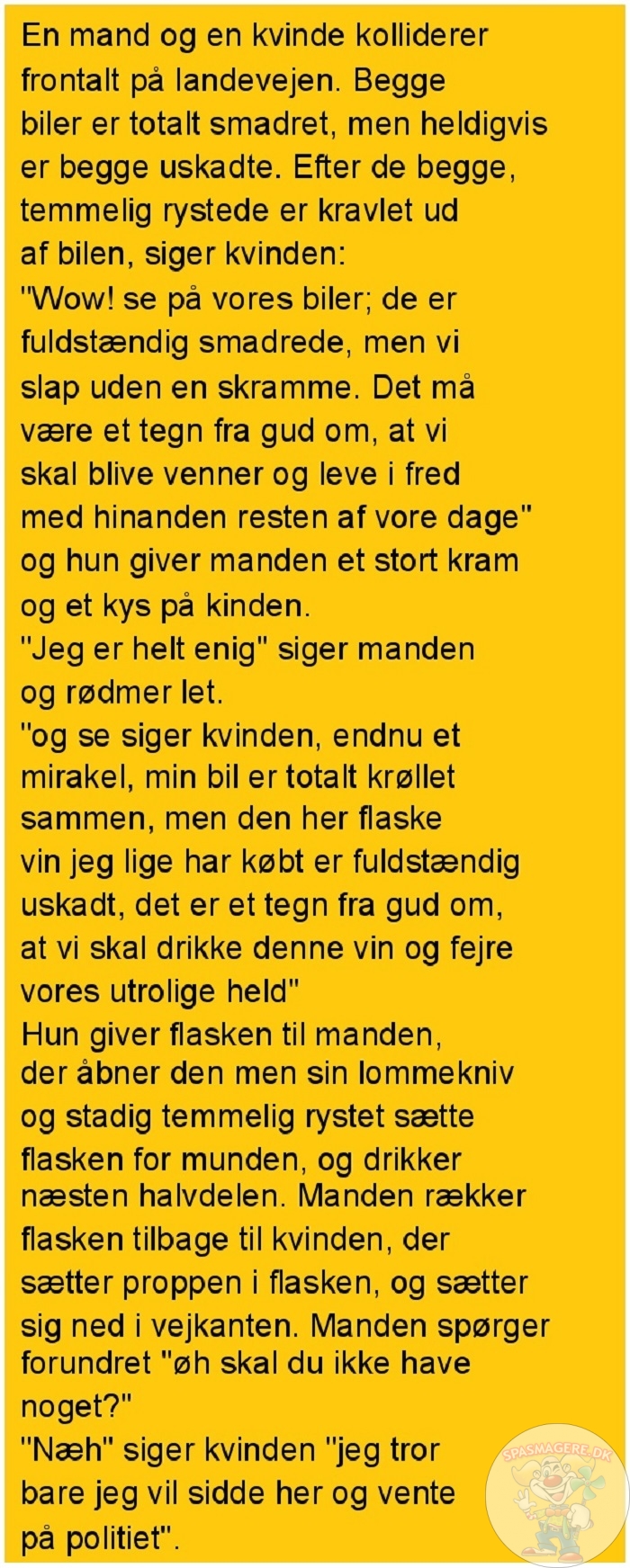 En mand og en kvinde kolliderer frontalt på landevejen